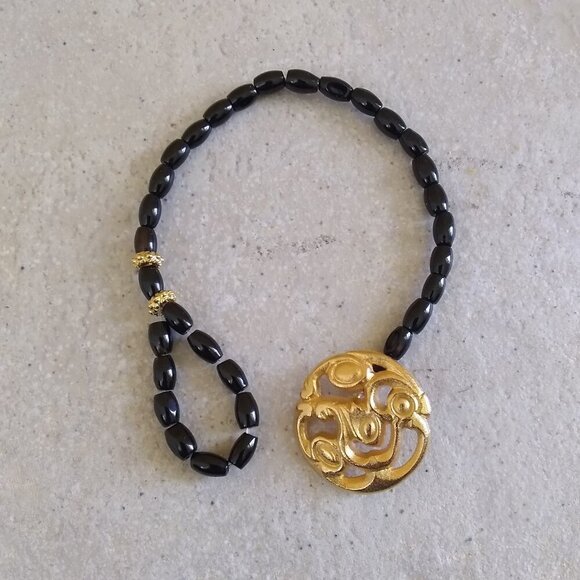 Genuine Black Jasper Bracelet with Button & Loop Closure ~ Sexy Alluring Goth - Picture 3 of 10